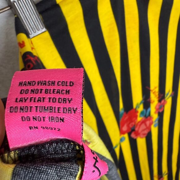 Betsey Johnson Infinity Scarf Yellow & Black Stripes with Red Flowers - Picture 4 of 10